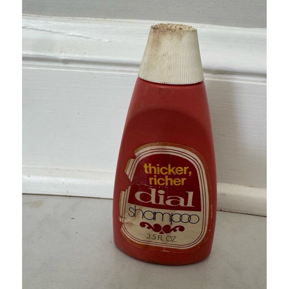 Vintage 1970s Dial Shampoo Bottle Thicker Richer Red Plastic Prop 3.5 oz